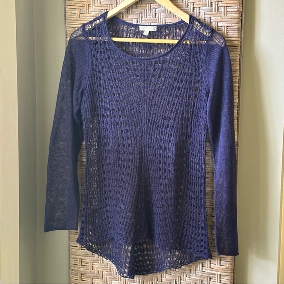 Eileen Fisher 100% Organic Linen Sweater - Open Knit - Navy Blue - Picture 1 of 9